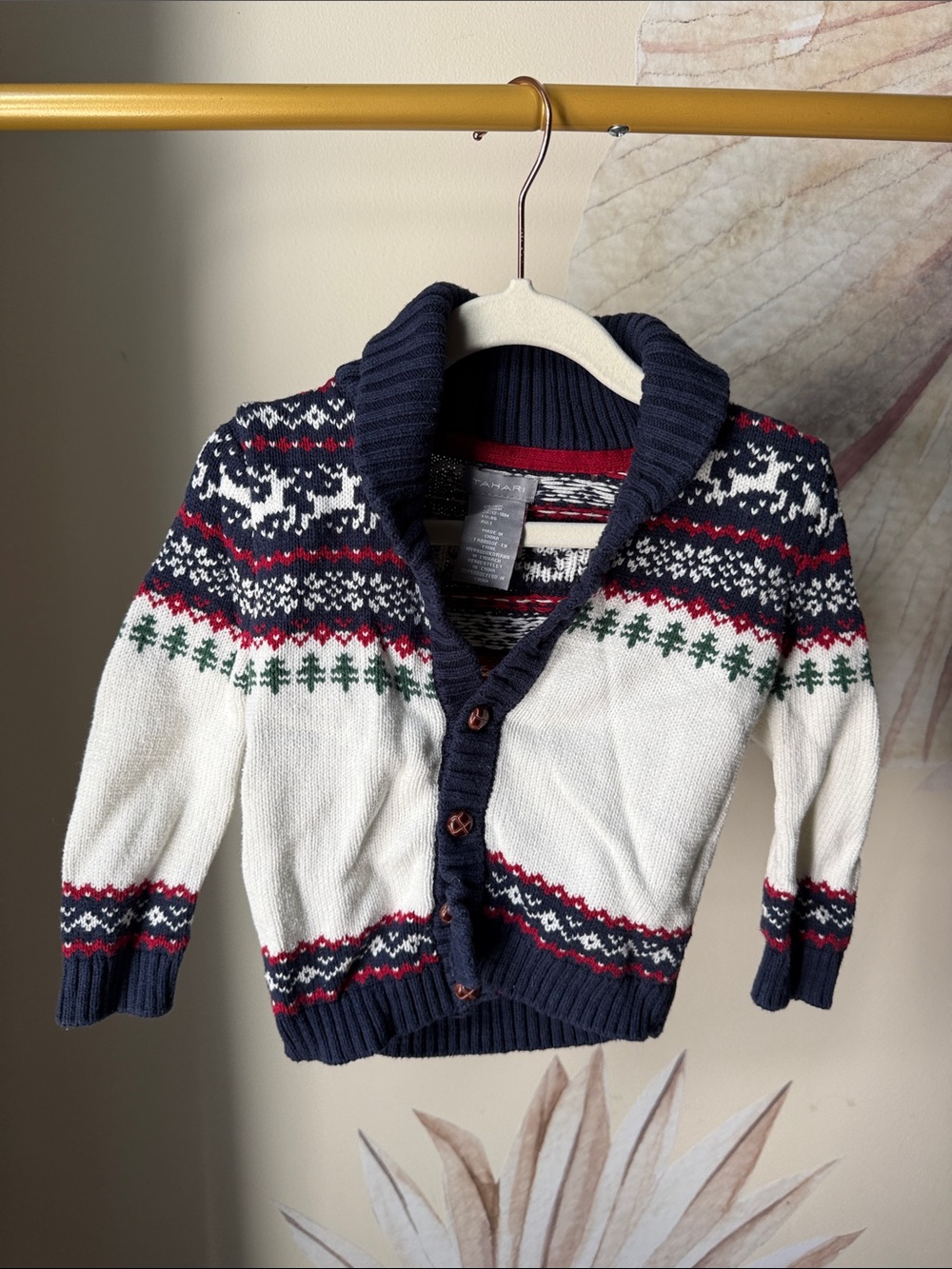 Navy & White Fair Isle Shawl-Collar Boy’s Sweater